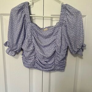 Altar'd State Lavender Floral Ruched Puff Sleeve Crop Top